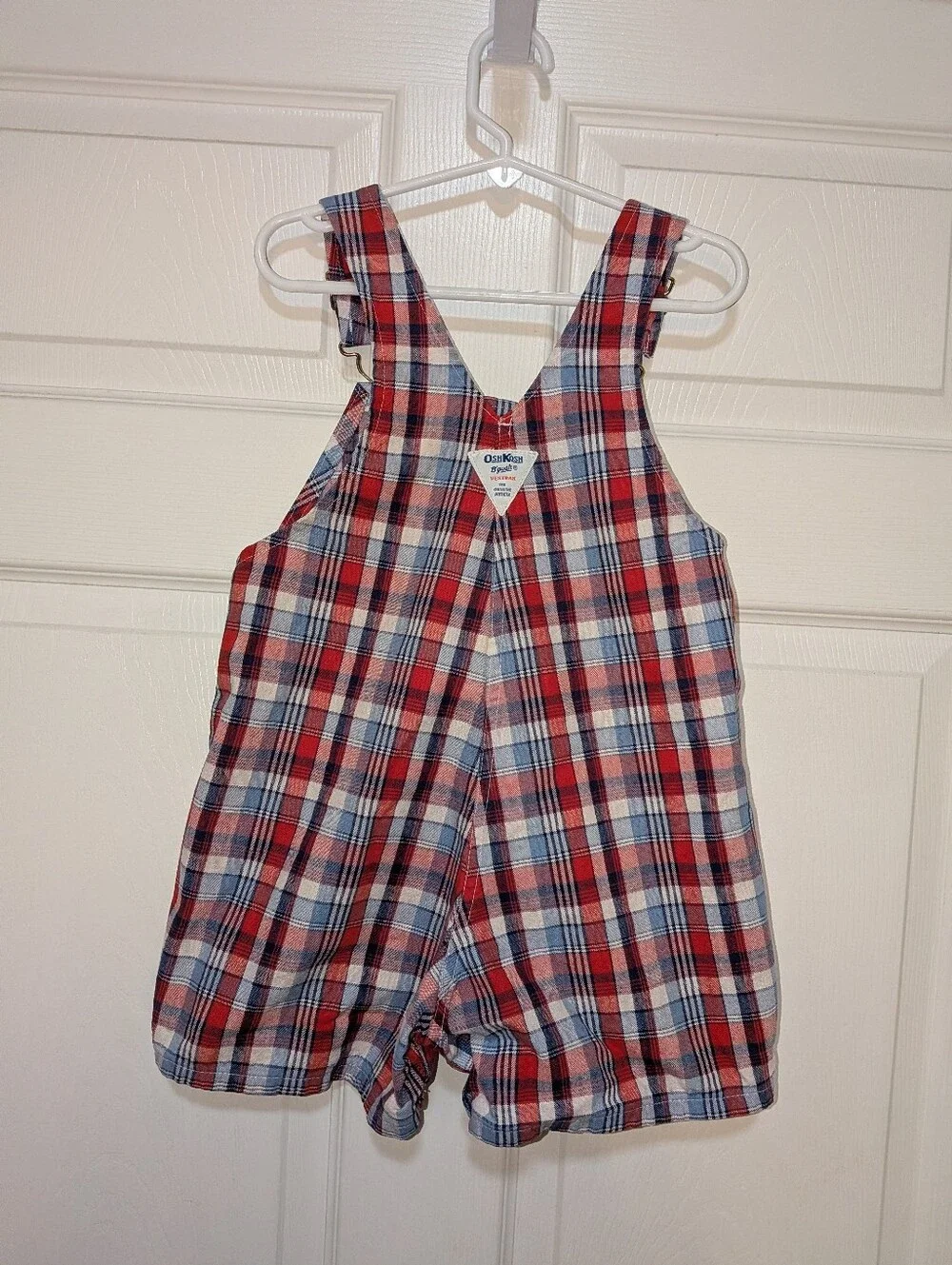 Oshkosh Vintage Red White Blue Plaid Overalls 4T